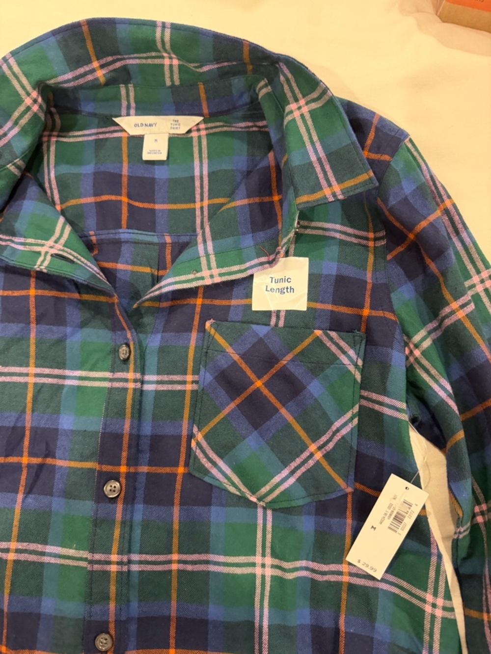 Old Navy Green, Blue & Orange Plaid Button-Up Tunic